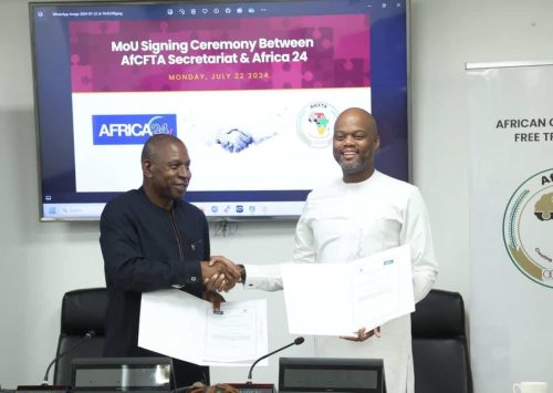 The AfCFTA Secretariat and AFRICA24 Media Group sign historic Memorandum of Understanding to boost Continental Free Trade Area and media collaboration.